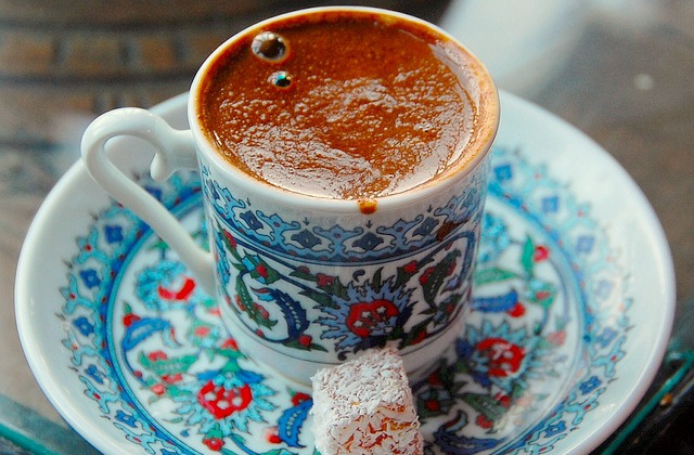 Hot Coffee In Traditional Turkish Cup, Copper Cezve (turka